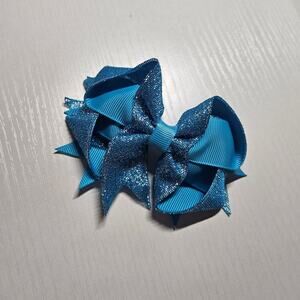 Boutique Handmade Blue Glitter Hair Bow Clip Accessory ~ Preppy Cheer Kidcore